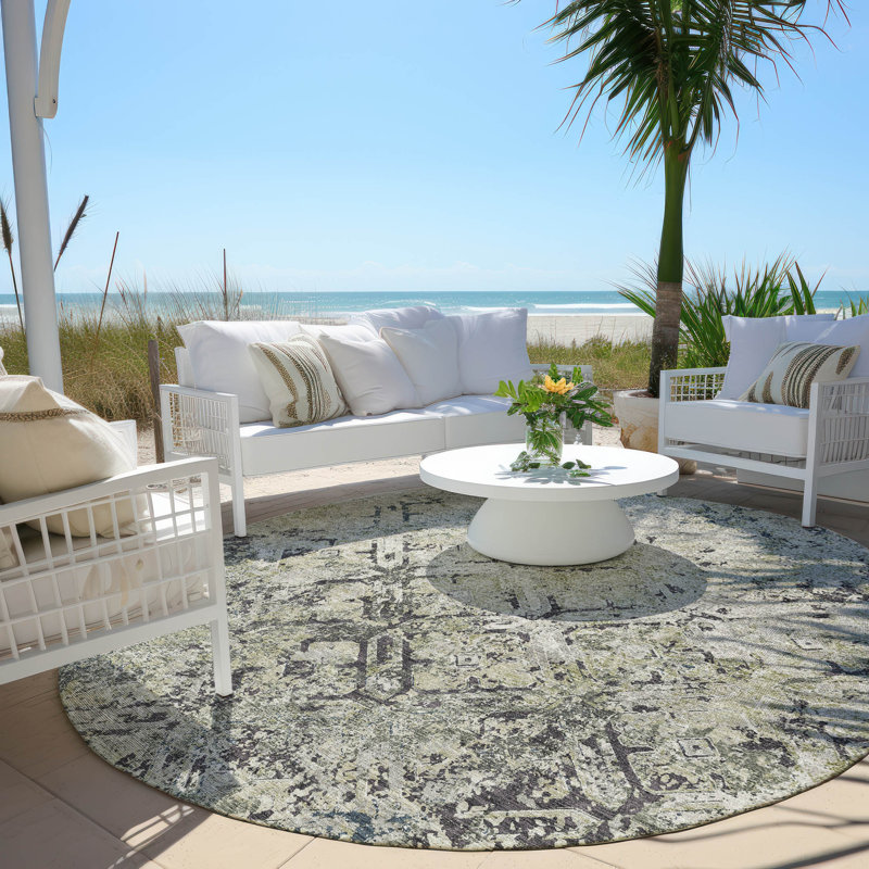  Mahaney Indoor/Outdoor Area Rug with Non-Slip Backing, Round 8'