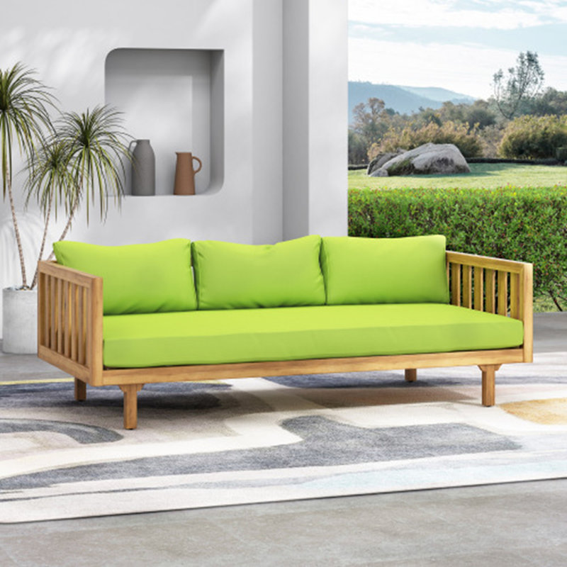Ensemble de conversation moderne avec coussins Giuliette, Vert, Teak