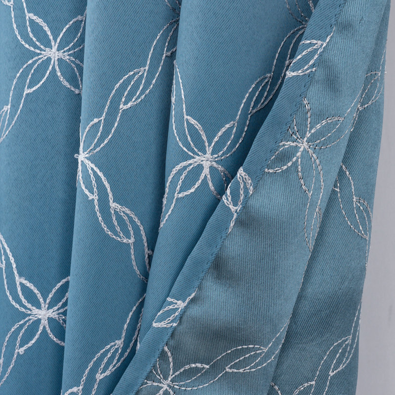 Mckinney Embroidered Room Darkening Window Curtain, 54" W x 95" L, Slate Blue