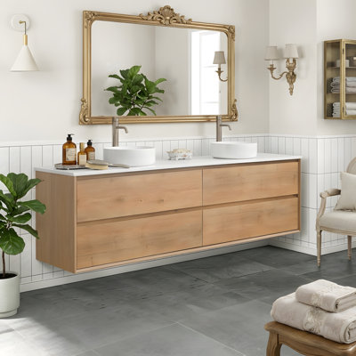 Meuble-lavabo mural moderne avec lavabo vasque rond et 4 tiroirs