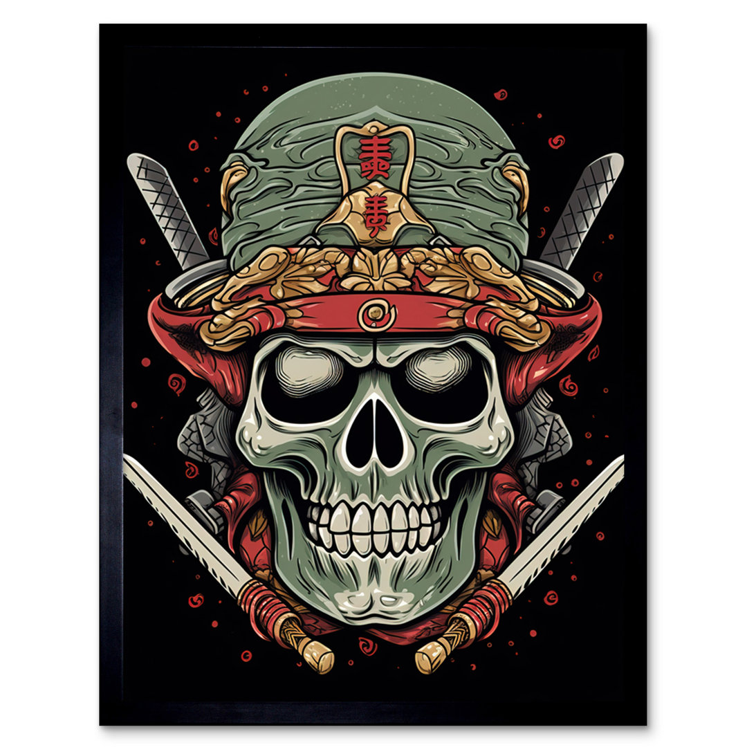Aaliyan Old School USA Tattoo Ink Body Art Skull Samurai Rockabilly Americana 50s - Single Picture Frame Print