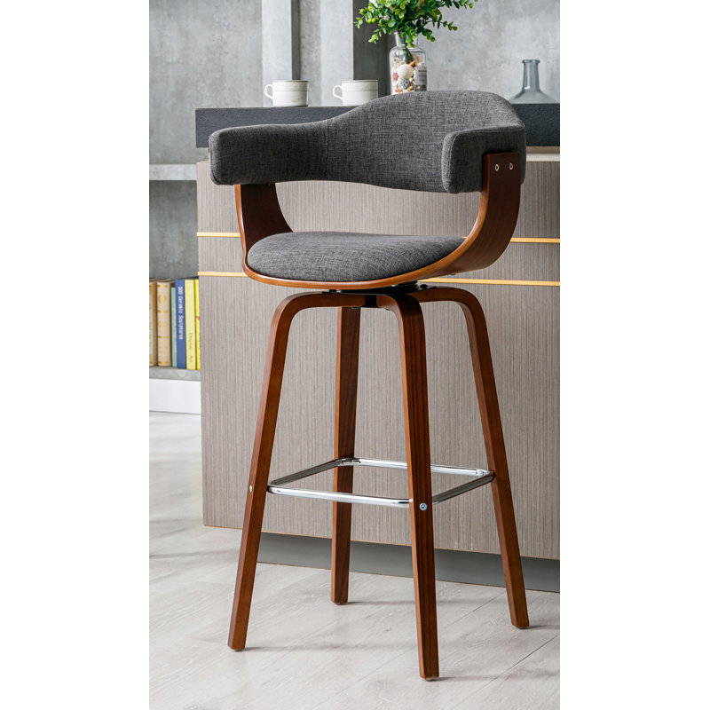 Fish 72cm Swivel Fabric Mid-Century Bar Stool, Grey