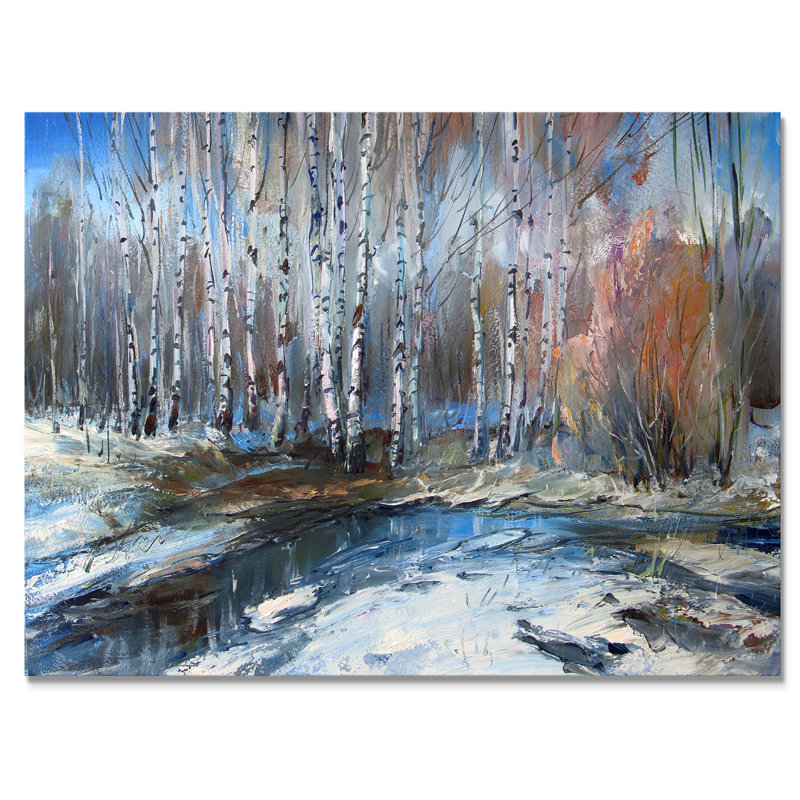 " Winter Birches Forest " Painting Print, 12" H x 20" W x 1" D, Wrapped Canvas