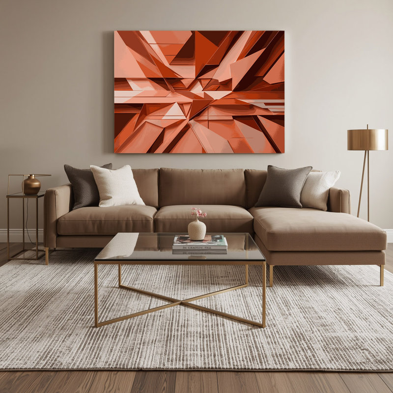 «Geometric Abstraction 35», art mural sur toile rose, H 16 po x l 20 po