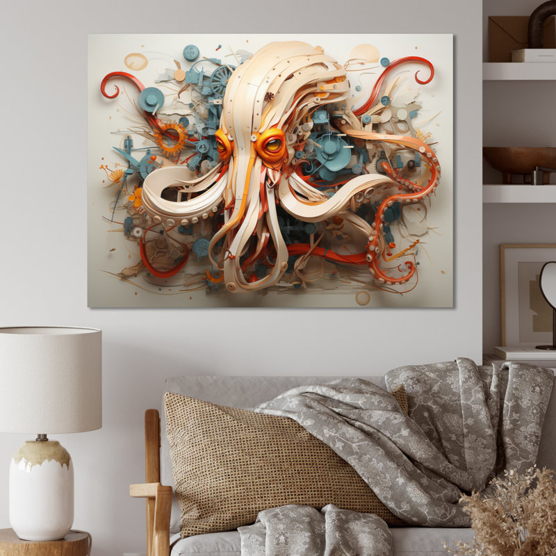 Calmar énigmatique céphalopode géométrique II - animaux, reproduction d'art sur toile, H 12 po x l 20 po, Toile tendue