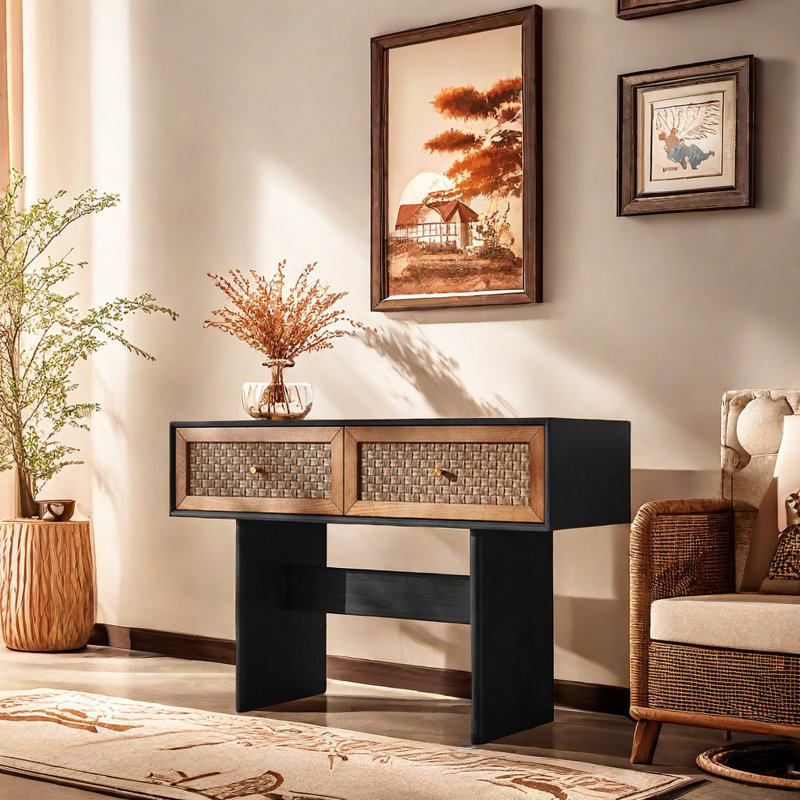 Commode d'appoint en rotin, Noir
