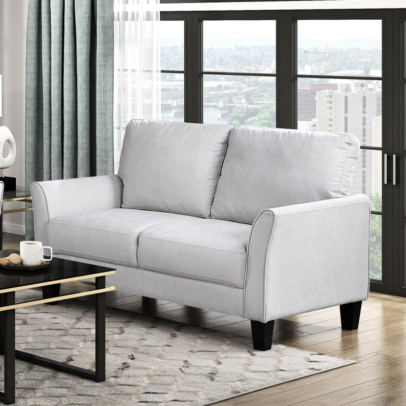 Ensemble de canapés et fauteuils 2 pièces gris contemporain, revêtement en tissu, structure en bois massif, ressorts ensachés, évasés.