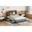 Lit plateforme tapissier avec tête de lit, lit gigogne simple, 2 tiroirs et un ensemble de prises et ports USB, tissu en lin-797220119-797220105