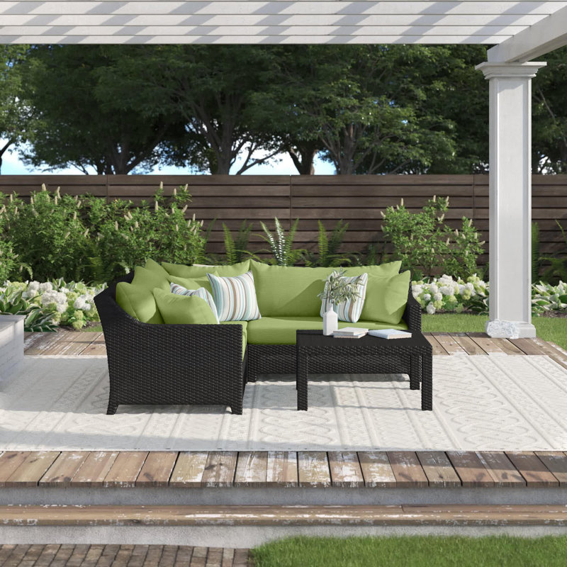 Fionnula Patio Sectional Seating Set with Sunbrella Cushions, Canvas Ginkgo Sunbrella® Canvas