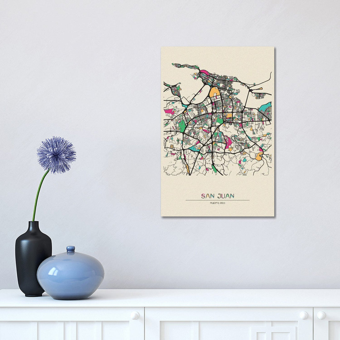 San Juan, Puerto Rico Map by Ayse Deniz Akerman - Wrapped Canvas Gallery-Wrapped Canvas Giclée