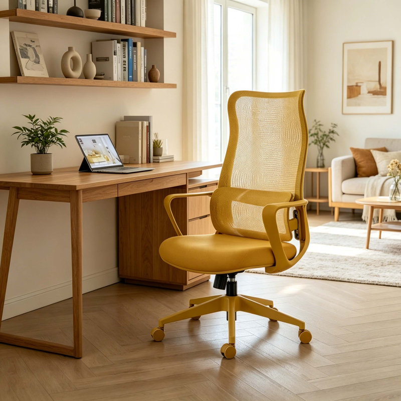 Chaise de bureau ergonomique en maille à haut dossier avec support lombaire réglable, coussin de siège en mousse moulée, fonction inclinable et inclinable pour la maison et le bureau