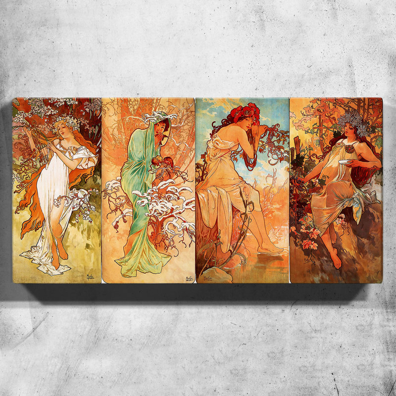 Multi Artworks by Alphonse Mucha - Wrapped Canvas, 38cm H x 76cm W