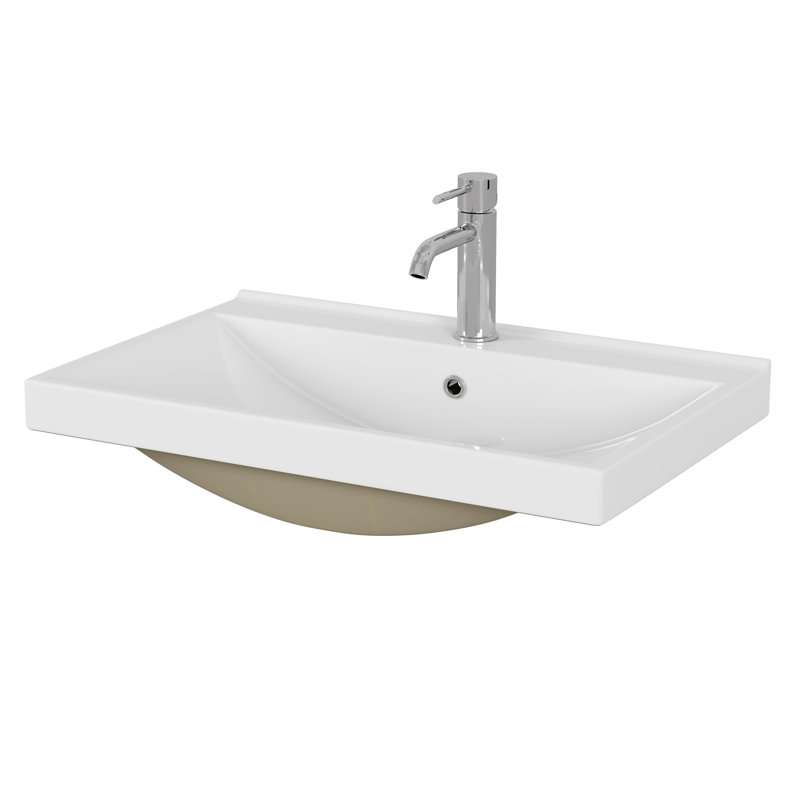 24 Inch Bathroom Vanity Sink Top,Ceramic Basin,2.6-inch Thickened Ceramic Basin,Does Not Include Faucet and Drain,Glossy White