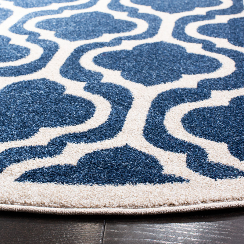 Ammundsen Geometric Navy/Beige Area Rug, Round 7'