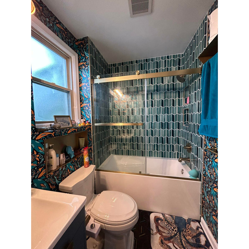 Maya 2x7 Chevron Polished Glass Mosaic Tile, Chevron Teal
