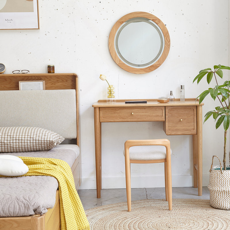 Natural Beech Wood Make-Up Stool Bed Bench For Dining Room, Bedroom