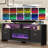 70" Modern TV Stand with Electric Fireplace and LED Lights, Black Entertainment Center with Large Storage