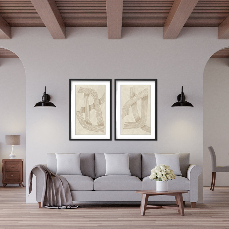 Abstract Sophisticated Line Diptych, 24" H x 32" W