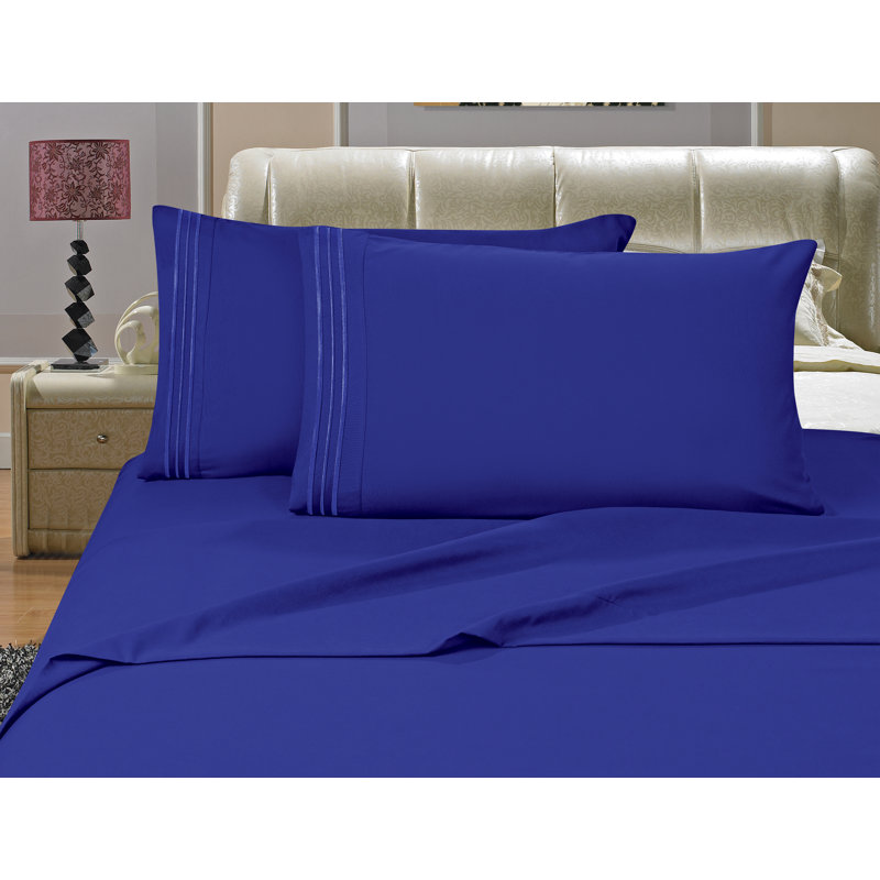  Ensemble de draps 1500 fils, Bleu royal, Très grand lit