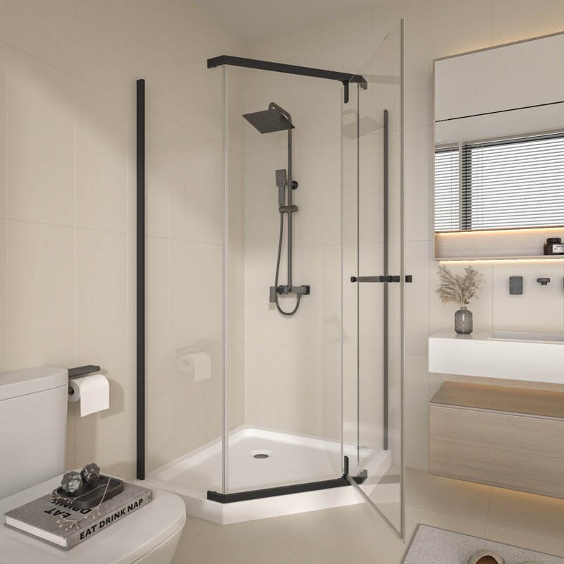 Cabine de douche réversible demi-cadre l 38 po x P 38 po x H 72 po, Noir