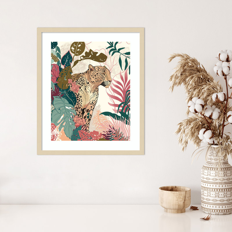 «Bright Tropics Leopard» par Fab Funky, impression sur bois encadrée, H 25 po x l 21 po