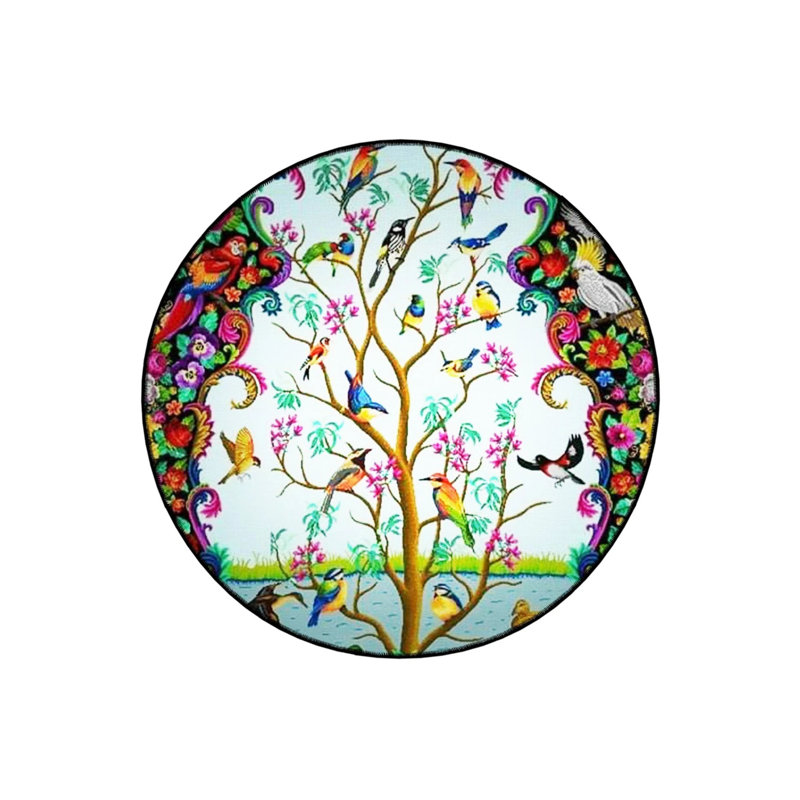 Decorative Carpet With Multicolored Branches And Flowers Pattern And Parrot And Bird Details, Round 2'8"