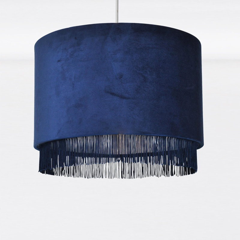 23cm H Fabric Drum Pendant Shade, Navy/Chrome