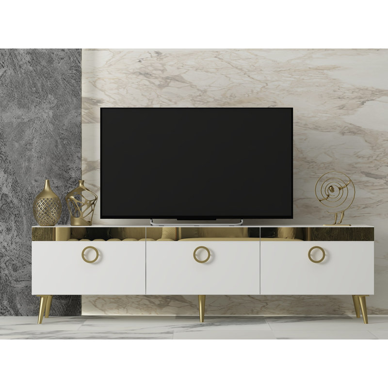 Modern TV Stand, White Finish, 59.1 x 11.8 x 17.7 inches | 100% Melamine Coated Particle Board, PVC Legs | Sturdy & Stylish Design, Ideal for Living Room & Entertainment Spaces, Easy Assembly, Sleek Look