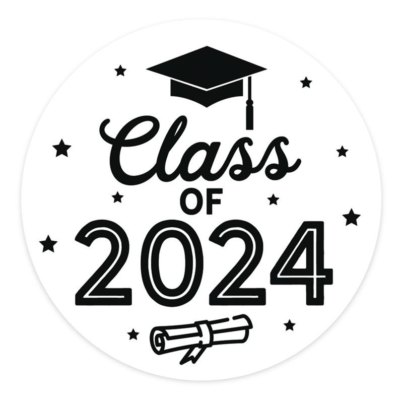 2024 autocollants de graduation, rouge, cadeaux de fête, paquet de 40 en vrac, 2 pouces, Blanc / noir