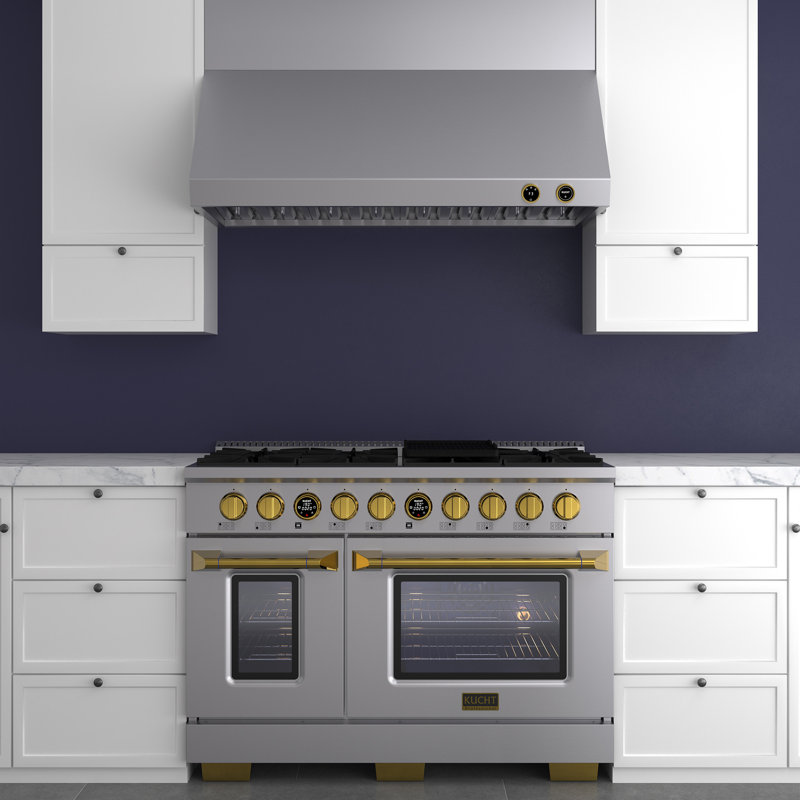 48 in. 6.7 cu. ft. Dual Fuel Range in Stainless Steel with Gold Accents and Kucht Horus Thermostat, Liquid Propane