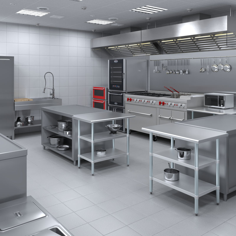 Table de travail en acier inoxydable avec deux tablettes, H 35 po x l 36 po x P 24 po