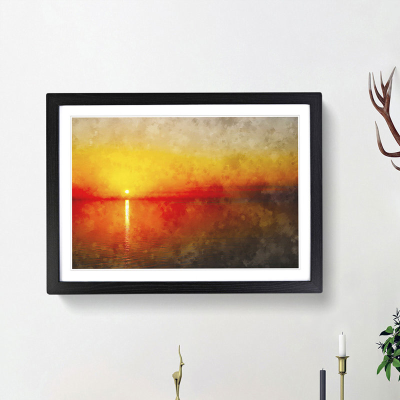 Reflection of an Orange Sunset - Framed Print, 24cm H x 33cm W x 2cm D, Black Framed
