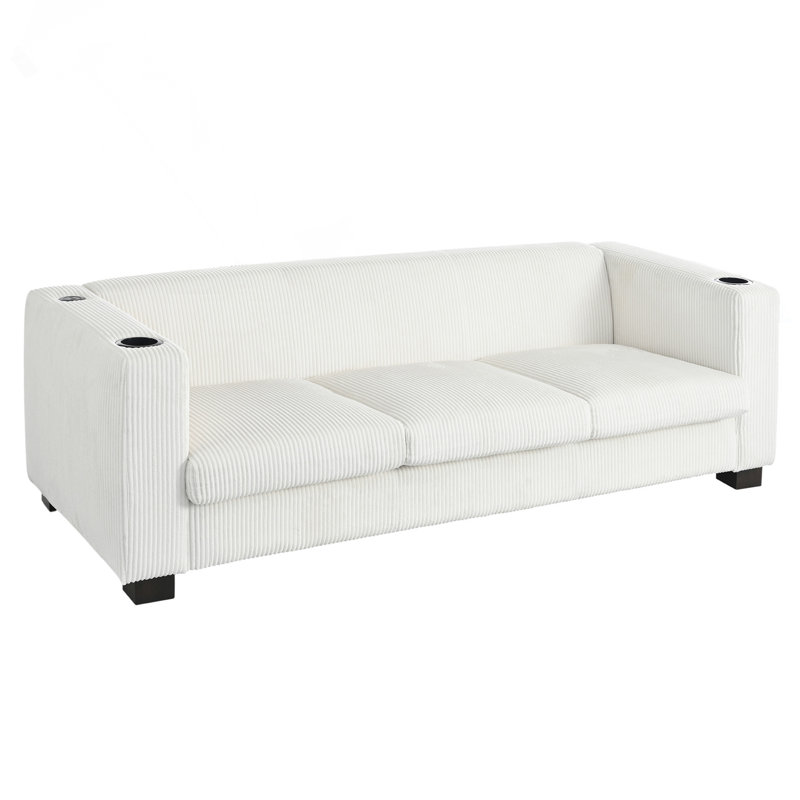 Canapé 3 places avec ports USB et porte-gobelets, confortable et élégant pour la vie moderne, Beige