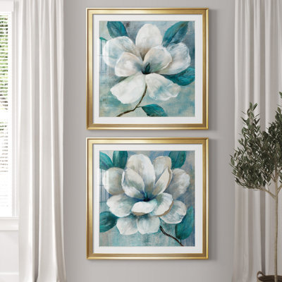 Bleu sarcelle Magnolia I - ensemble de 2 reproductions d'art encadrées