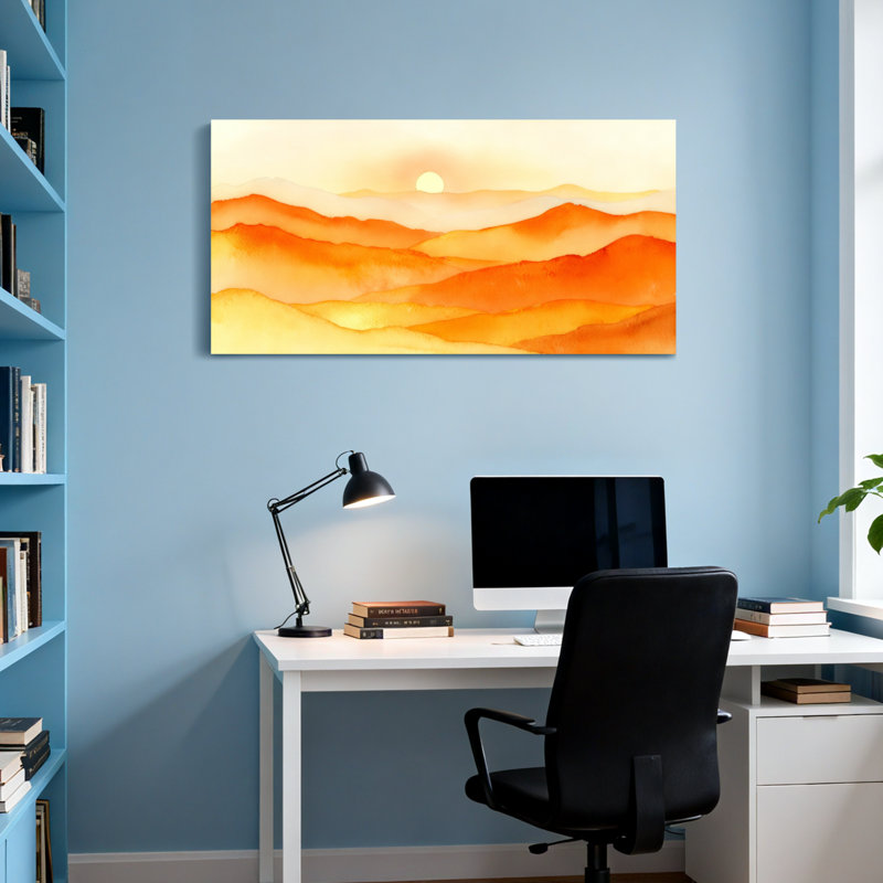 «Landscape & Nature Sunset Mountain Landscape», reproduction d'art à l'aquarelle, H 20 po x l 40 po