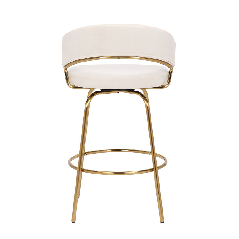Cream Velvet Gold Metal Swivel Counter Stool Set