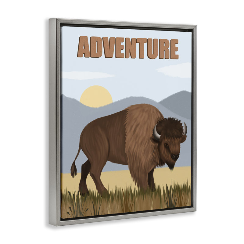 "Adventure Nature & Bison", art mural encadré flottant par Jo Taylor, H 31 po x l 25 po, Cadre flottant gris lustré