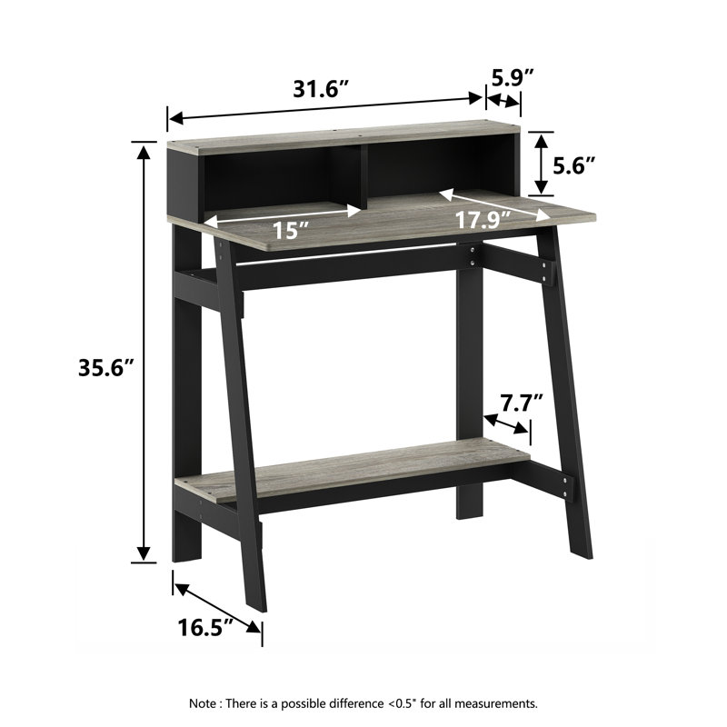 Bureau d'écriture simpliste à structure en A pour bureau personnel ou petit espace avec huche, noir / gris chêne français