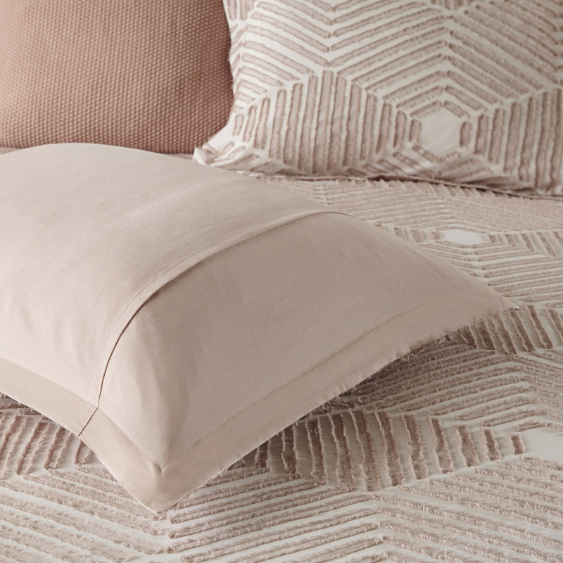 Chambre à coucher géométrique en coton Blush - Lavable à la machine et au chaud, Édredon grand et 2 taies décoratives
