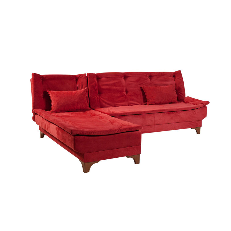 Corner Sofa-Bed, Claret Red Polyester Blend
