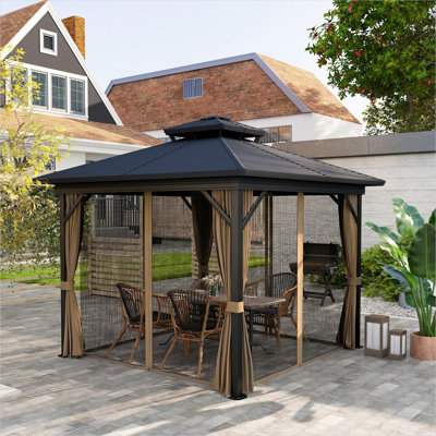 Combining Patio Entertaining Gazebo with Curtains and 10 x 10 ft, Aluminum and Steel, Metal Frame