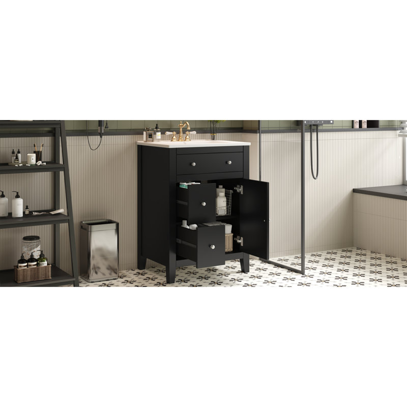 Compact French Elegance Ceramic Basin Vanity, Perfect For Modern Small Bathrooms