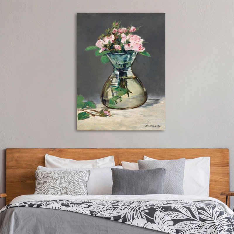 Moss Roses In A Vase by Edouard Manet - No Frame Painting on Canvas, 100cm H x 70cm W x 4cm D