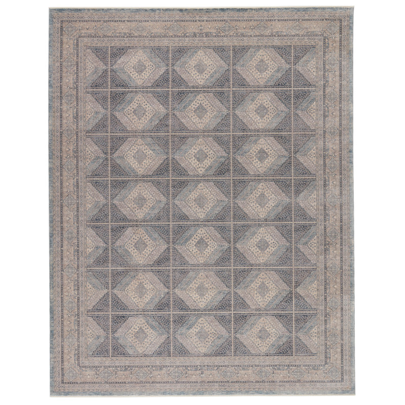 Bleu géométrique/Tapis décoratif crème zopyros, Rectangulaire 6 pi 3 po x 9 pi 6 po