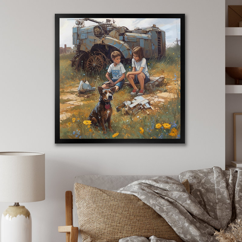 «Children on the Farm I» - reproduction, Cadre photo noir, H 16 po x l 16 po x P 1 po