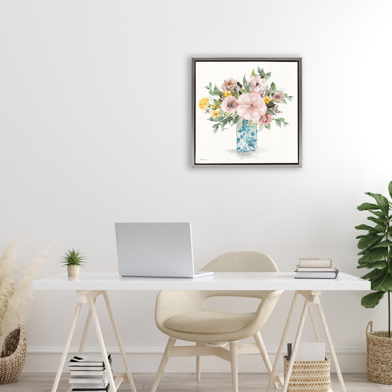 Cadre flottant Summer Chinoiserie, par Carol Robinson, H 18 po x l 18 po, Cadre flottant gris lustré