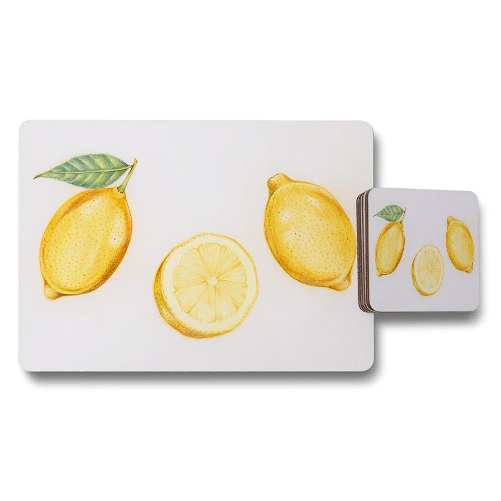 Lemon Pattern Placemat and Coaster Set for Dinner Table Decor