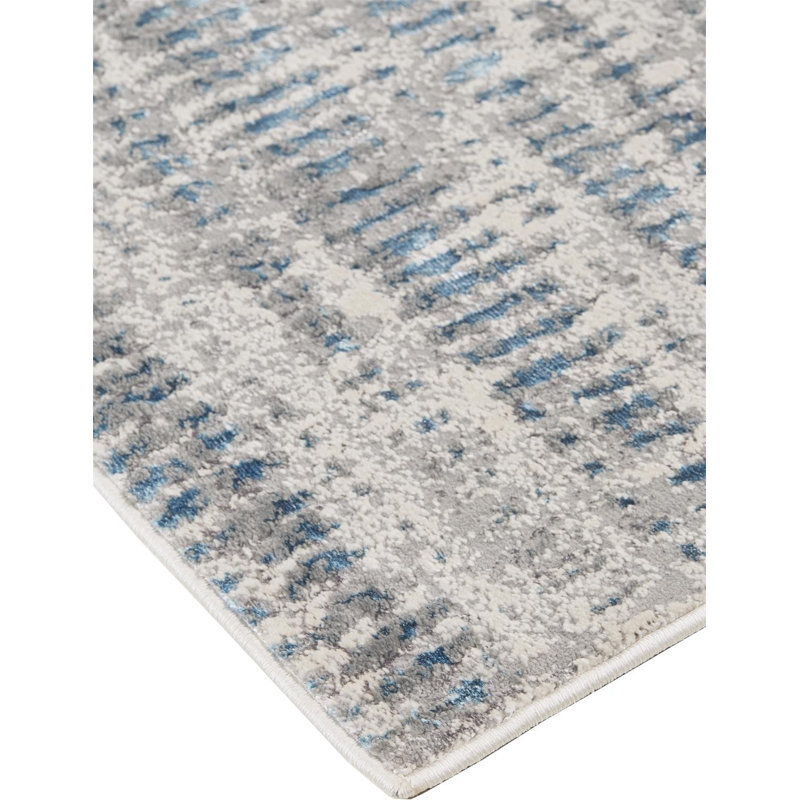 Blue Abstract Reversible Rectangular Synthetic Rug 4' x 6'
