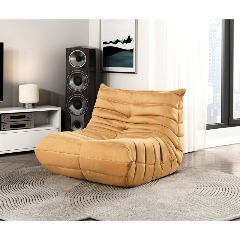 Chaise d'appoint luxueuse en microfibre jaune, rembourrée de mousse à haute résilience, antidérapante, sans assemblage, profondeur d'assise de 24,5 po, espace de vie contemporain de 33,5 po