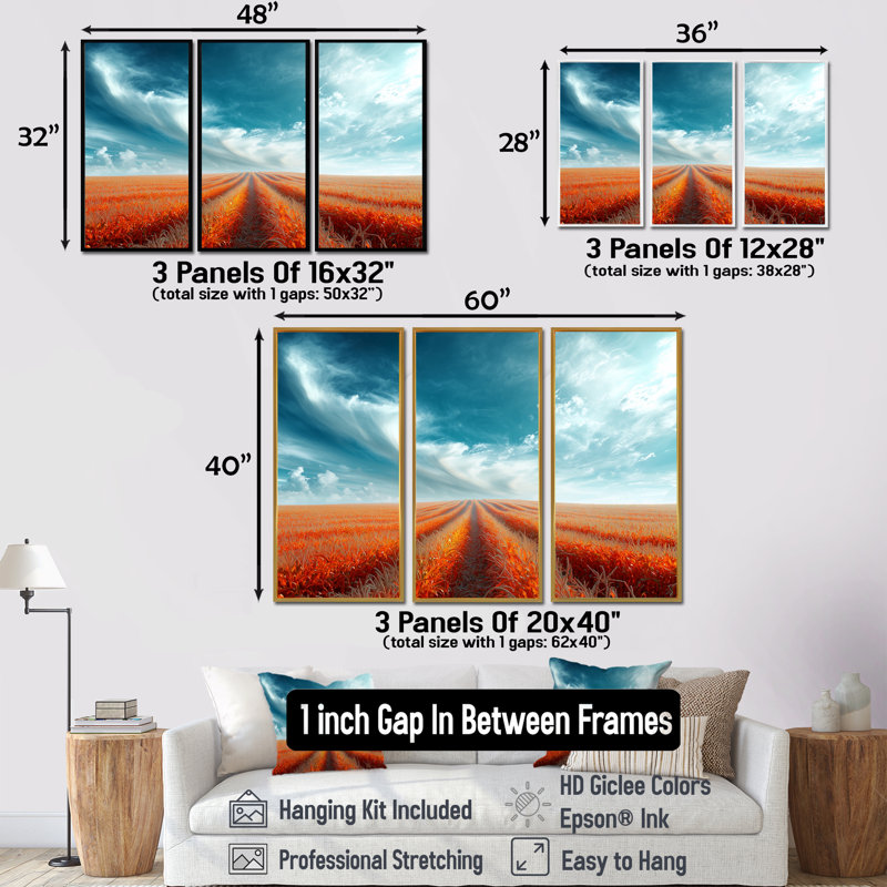 Ensemble de décorations murales champêtre vert orange bleu ciel Cornfield I, H 28 po x l 36 po x P 1 po